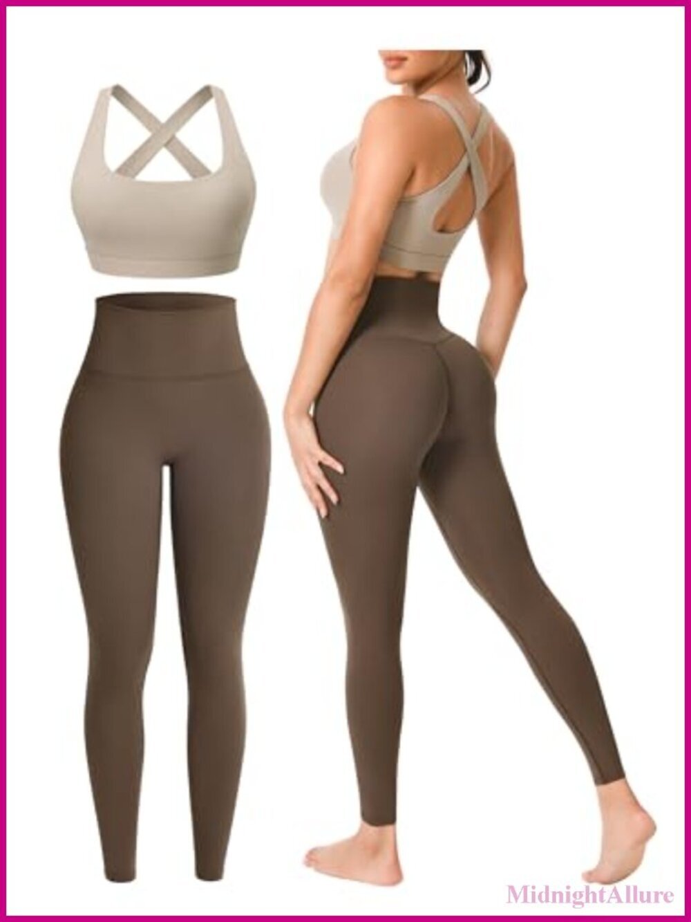 Nylon Spandex 2 Piece High Waisted Leggings & Cross Back Sports Bra Workout Set